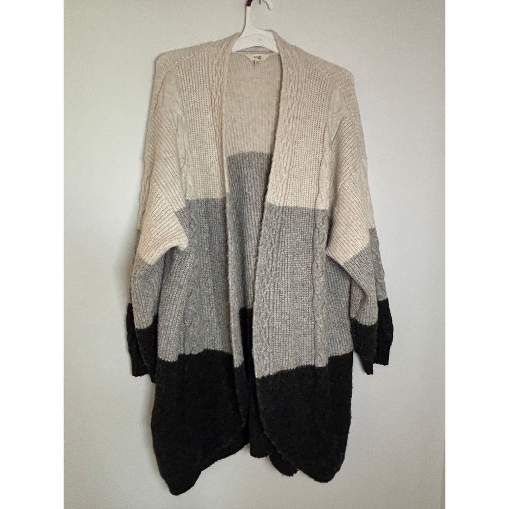 Terra & Sky Womens 4X Colorblock Cable Knit Open Front Cardigan Sweater Grey